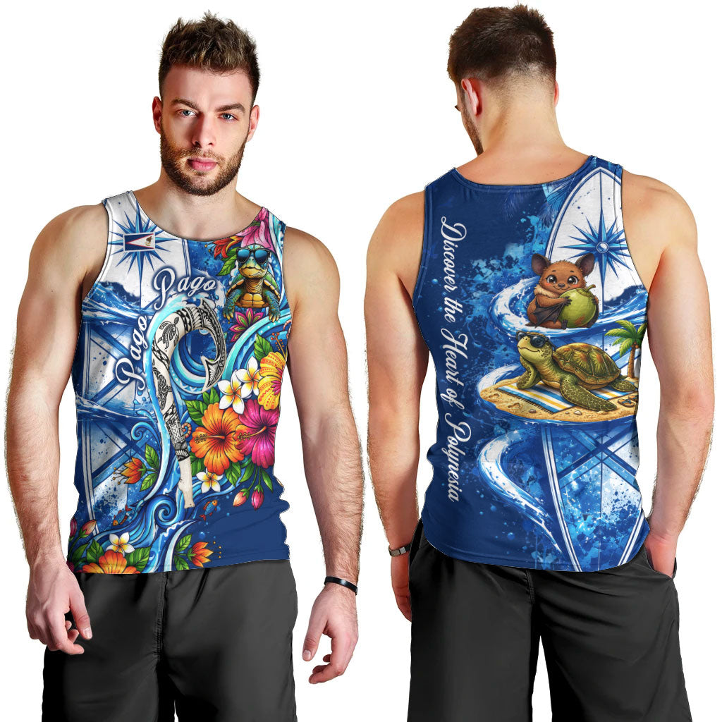 American Samoa Pago Pago Men Tank Top Sea Turtle And Fruit Bat - Tropical Hibiscus Flowers Polynesian TS04 - Polynesian Pride