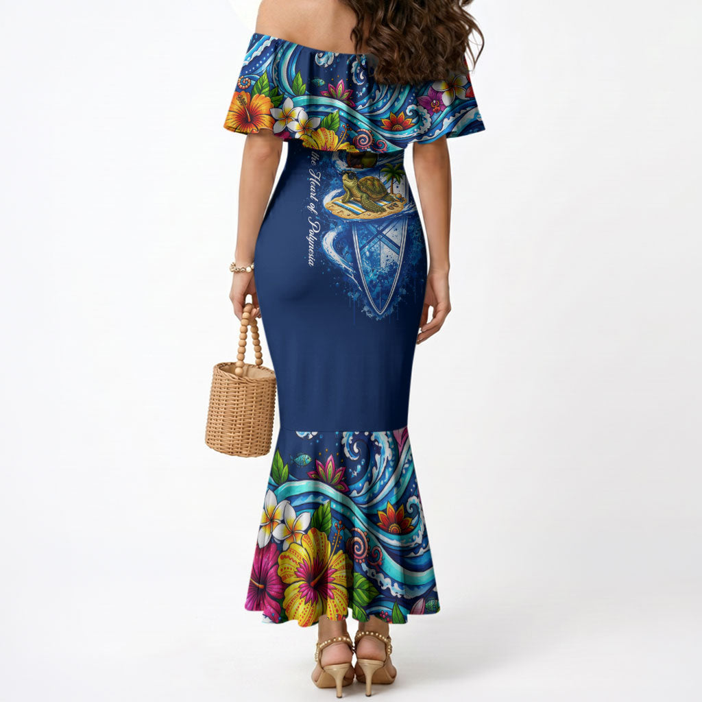 American Samoa Pago Pago Mermaid Dress Sea Turtle And Fruit Bat - Tropical Hibiscus Flowers Polynesian TS04 - Polynesian Pride
