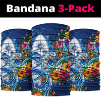 American Samoa Pago Pago Neck Gaiter Sea Turtle And Fruit Bat - Tropical Hibiscus Flowers Polynesian TS04 package One Size: 25*50cm Blue White - Polynesian Pride