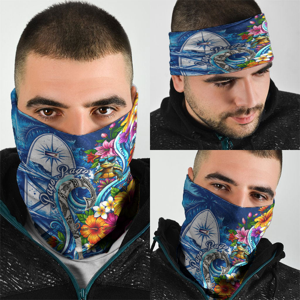 American Samoa Pago Pago Neck Gaiter Sea Turtle And Fruit Bat - Tropical Hibiscus Flowers Polynesian TS04 - Polynesian Pride