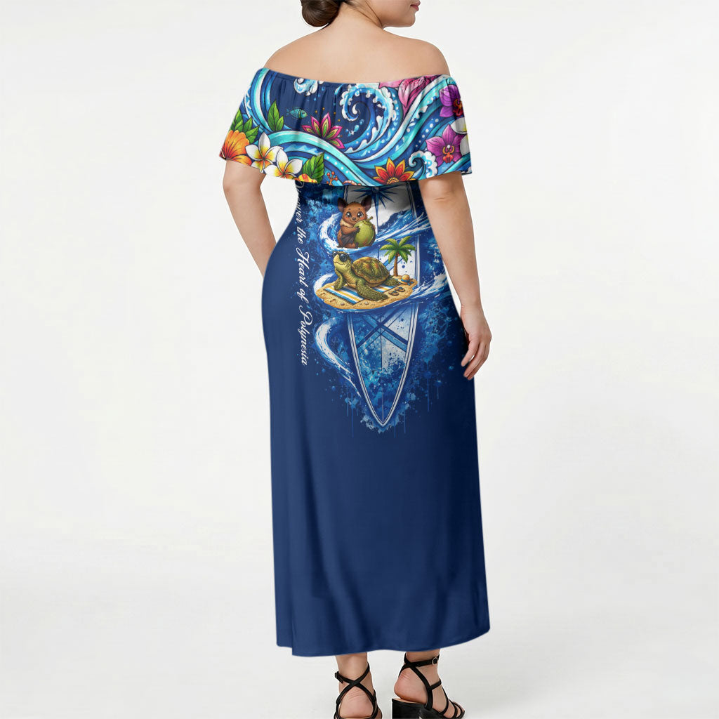 American Samoa Pago Pago Off Shoulder Maxi Dress Sea Turtle And Fruit Bat - Tropical Hibiscus Flowers Polynesian TS04 - Polynesian Pride