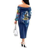 American Samoa Pago Pago Off The Shoulder Long Sleeve Dress Sea Turtle And Fruit Bat - Tropical Hibiscus Flowers Polynesian TS04 - Polynesian Pride