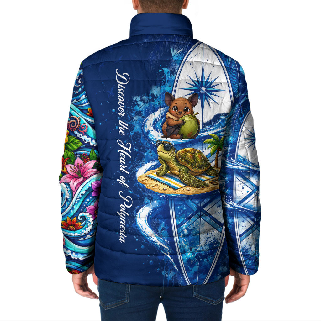 American Samoa Pago Pago Padded Jacket Sea Turtle And Fruit Bat - Tropical Hibiscus Flowers Polynesian TS04 - Polynesian Pride
