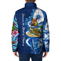 American Samoa Pago Pago Padded Jacket Sea Turtle And Fruit Bat - Tropical Hibiscus Flowers Polynesian TS04 - Polynesian Pride