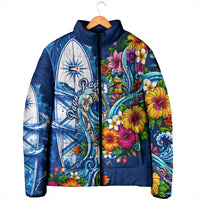 American Samoa Pago Pago Padded Jacket Sea Turtle And Fruit Bat - Tropical Hibiscus Flowers Polynesian TS04 - Polynesian Pride