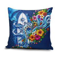 American Samoa Pago Pago Pillow Cover Sea Turtle And Fruit Bat - Tropical Hibiscus Flowers Polynesian TS04 Blue White - Polynesian Pride