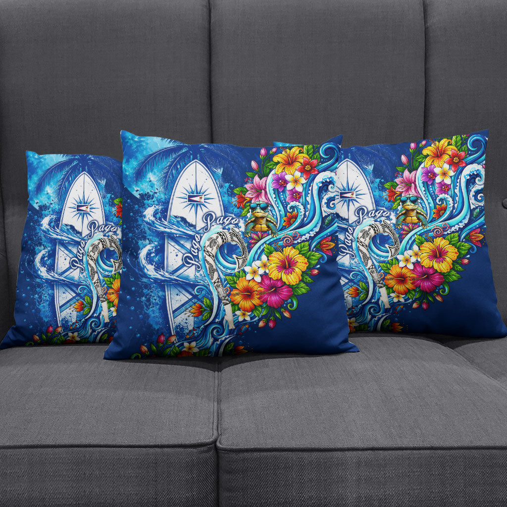 American Samoa Pago Pago Pillow Cover Sea Turtle And Fruit Bat - Tropical Hibiscus Flowers Polynesian TS04 - Polynesian Pride