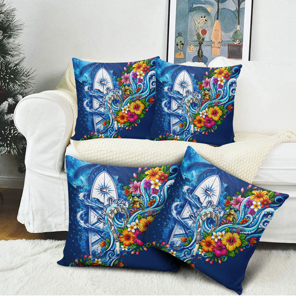 American Samoa Pago Pago Pillow Cover Sea Turtle And Fruit Bat - Tropical Hibiscus Flowers Polynesian TS04 - Polynesian Pride