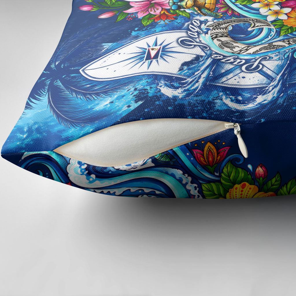 American Samoa Pago Pago Pillow Cover Sea Turtle And Fruit Bat - Tropical Hibiscus Flowers Polynesian TS04 - Polynesian Pride