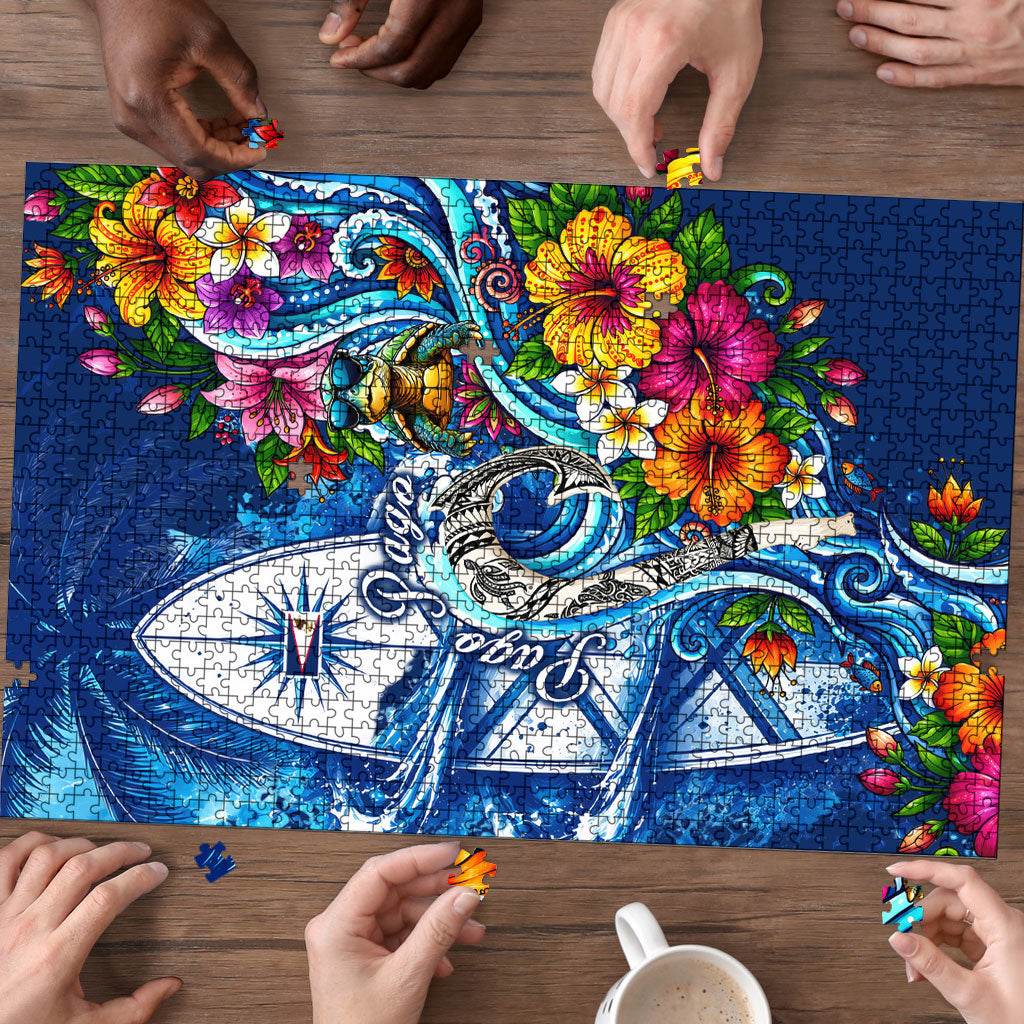 American Samoa Pago Pago Puzzle Sea Turtle And Fruit Bat - Tropical Hibiscus Flowers Polynesian TS04 - Polynesian Pride