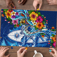 American Samoa Pago Pago Puzzle Sea Turtle And Fruit Bat - Tropical Hibiscus Flowers Polynesian TS04 - Polynesian Pride