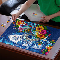 American Samoa Pago Pago Puzzle Sea Turtle And Fruit Bat - Tropical Hibiscus Flowers Polynesian TS04 - Polynesian Pride