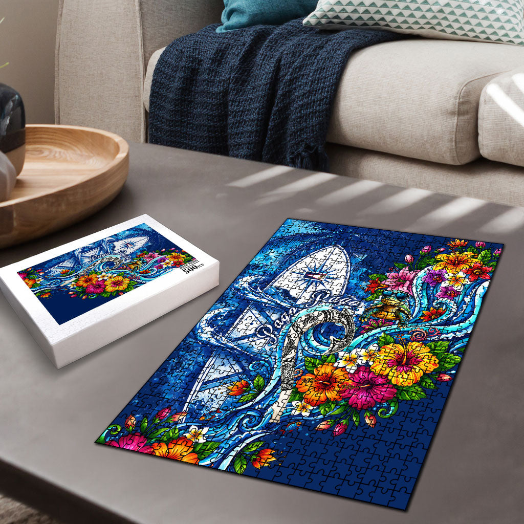 American Samoa Pago Pago Puzzle Sea Turtle And Fruit Bat - Tropical Hibiscus Flowers Polynesian TS04 - Polynesian Pride