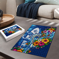 American Samoa Pago Pago Puzzle Sea Turtle And Fruit Bat - Tropical Hibiscus Flowers Polynesian TS04 - Polynesian Pride