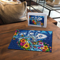 American Samoa Pago Pago Puzzle Sea Turtle And Fruit Bat - Tropical Hibiscus Flowers Polynesian TS04 - Polynesian Pride