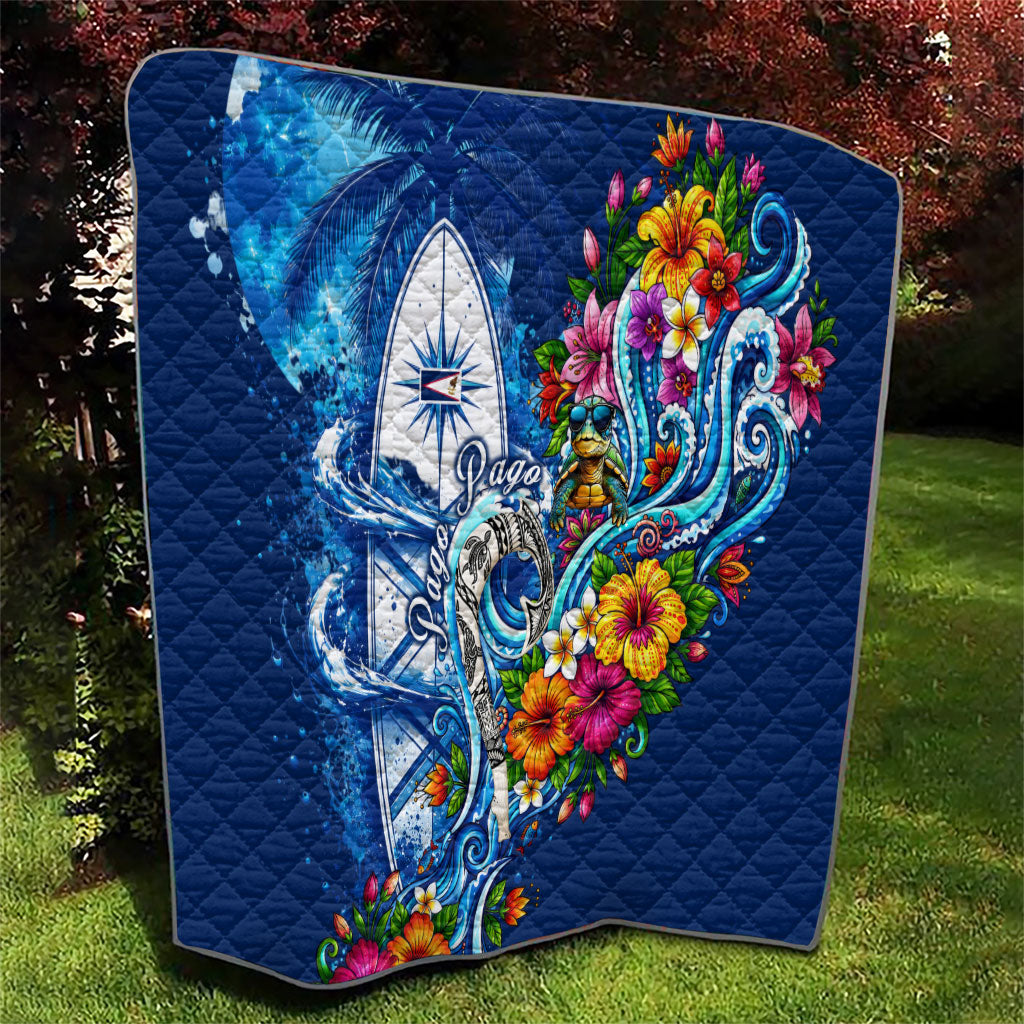 American Samoa Pago Pago Quilt Sea Turtle And Fruit Bat - Tropical Hibiscus Flowers Polynesian TS04 - Polynesian Pride