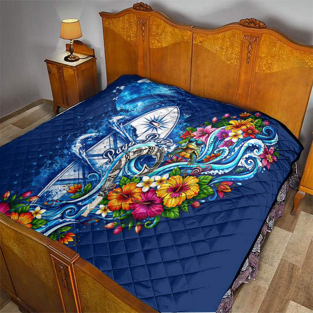 American Samoa Pago Pago Quilt Sea Turtle And Fruit Bat - Tropical Hibiscus Flowers Polynesian TS04 - Polynesian Pride
