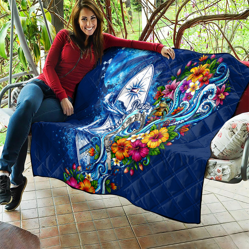 American Samoa Pago Pago Quilt Sea Turtle And Fruit Bat - Tropical Hibiscus Flowers Polynesian TS04 - Polynesian Pride