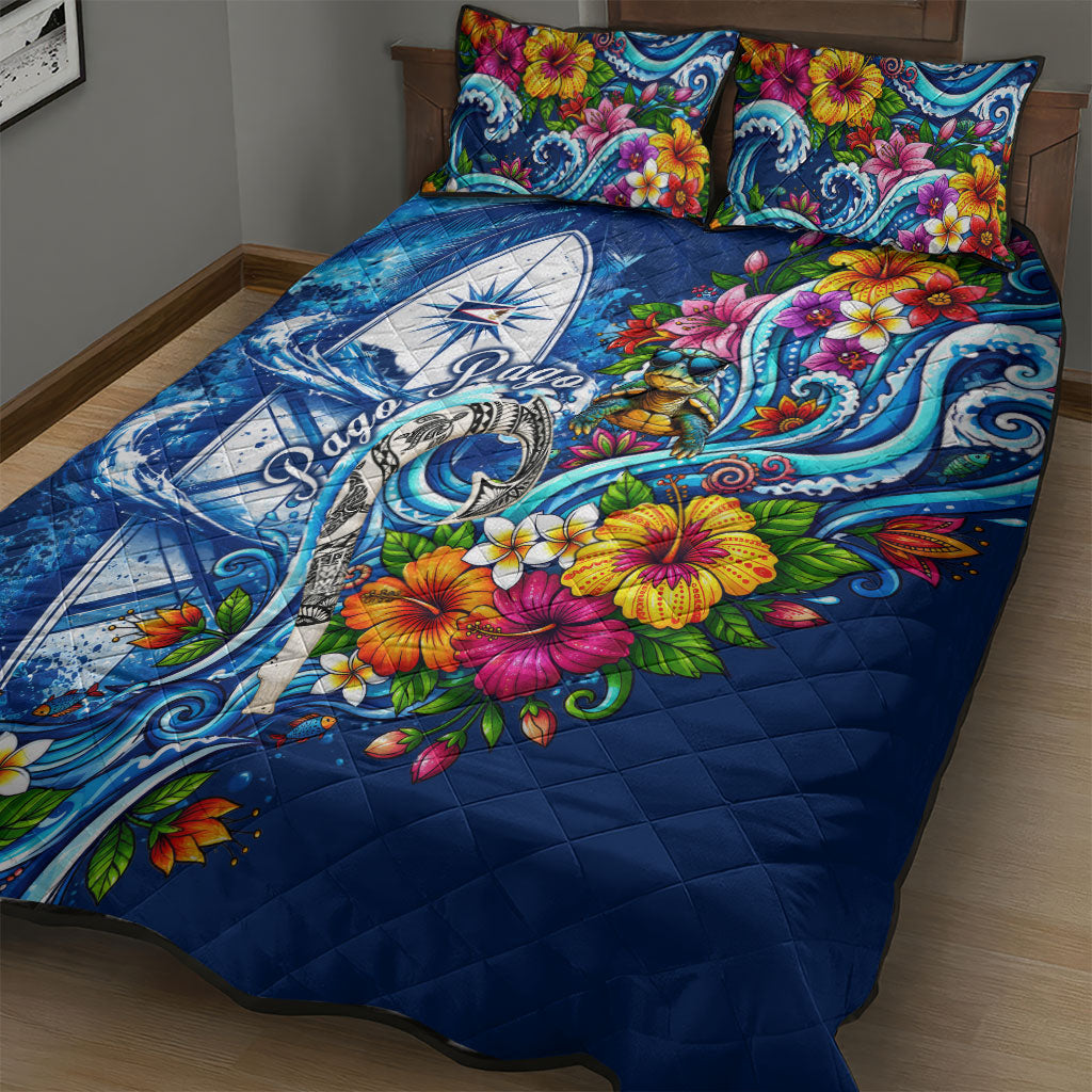 American Samoa Pago Pago Quilt Bed Set Sea Turtle And Fruit Bat - Tropical Hibiscus Flowers Polynesian TS04 - Polynesian Pride