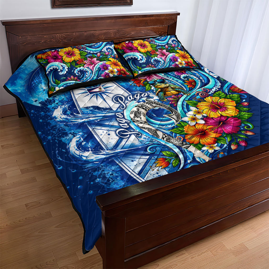 American Samoa Pago Pago Quilt Bed Set Sea Turtle And Fruit Bat - Tropical Hibiscus Flowers Polynesian TS04 - Polynesian Pride