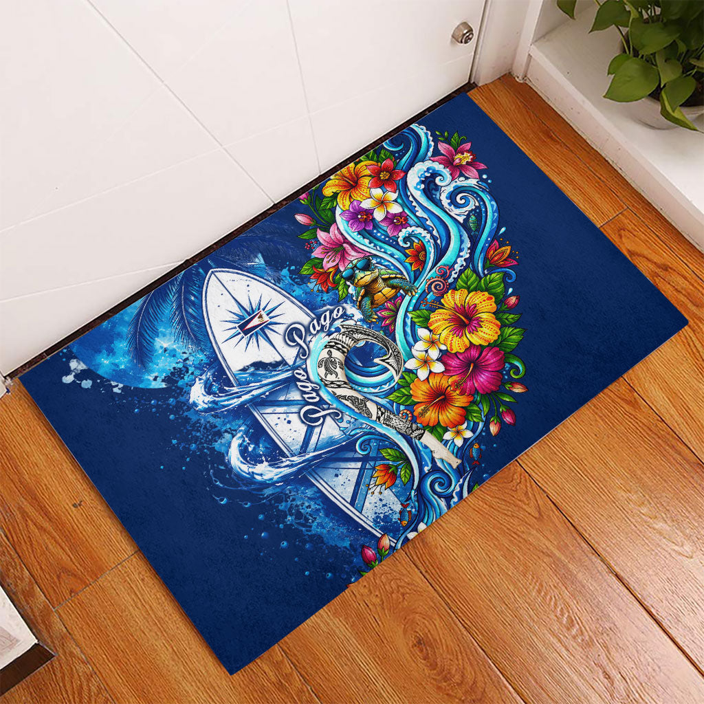 American Samoa Pago Pago Rubber Doormat Sea Turtle And Fruit Bat - Tropical Hibiscus Flowers Polynesian TS04 - Polynesian Pride