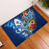 American Samoa Pago Pago Rubber Doormat Sea Turtle And Fruit Bat - Tropical Hibiscus Flowers Polynesian TS04 - Polynesian Pride