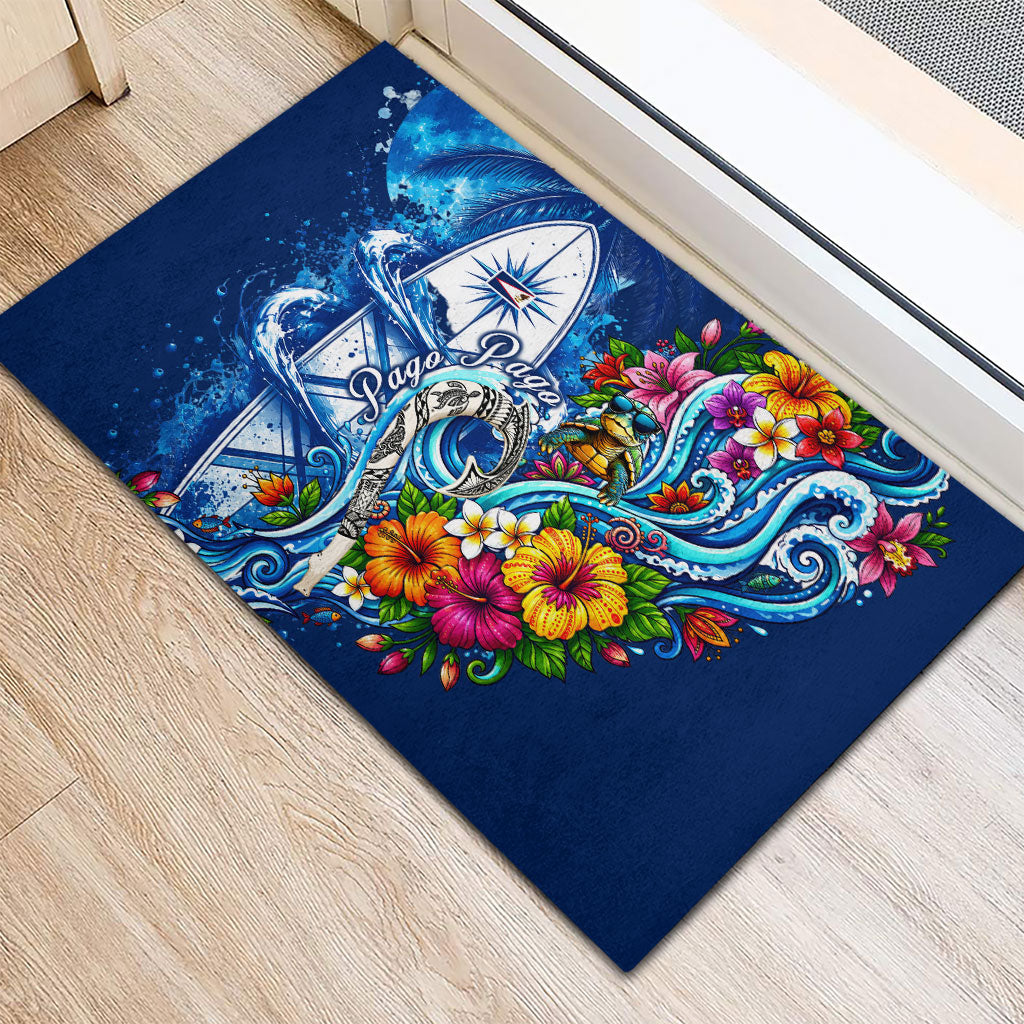 American Samoa Pago Pago Rubber Doormat Sea Turtle And Fruit Bat - Tropical Hibiscus Flowers Polynesian TS04 - Polynesian Pride