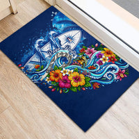 American Samoa Pago Pago Rubber Doormat Sea Turtle And Fruit Bat - Tropical Hibiscus Flowers Polynesian TS04 - Polynesian Pride