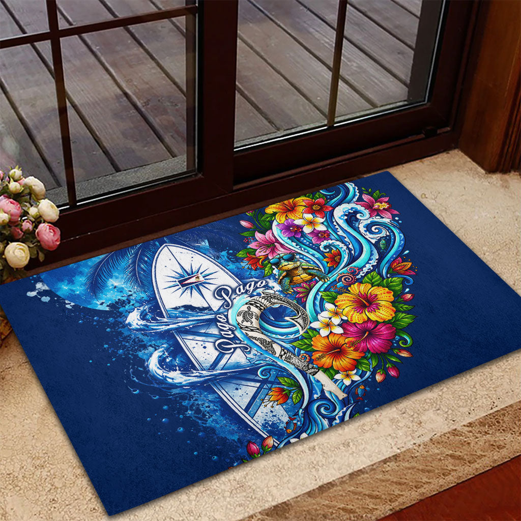 American Samoa Pago Pago Rubber Doormat Sea Turtle And Fruit Bat - Tropical Hibiscus Flowers Polynesian TS04 - Polynesian Pride