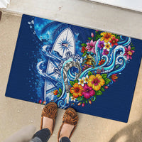 American Samoa Pago Pago Rubber Doormat Sea Turtle And Fruit Bat - Tropical Hibiscus Flowers Polynesian TS04 - Polynesian Pride