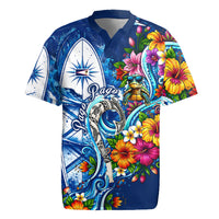 American Samoa Pago Pago Rugby Jersey Sea Turtle And Fruit Bat - Tropical Hibiscus Flowers Polynesian TS04 Blue White - Polynesian Pride
