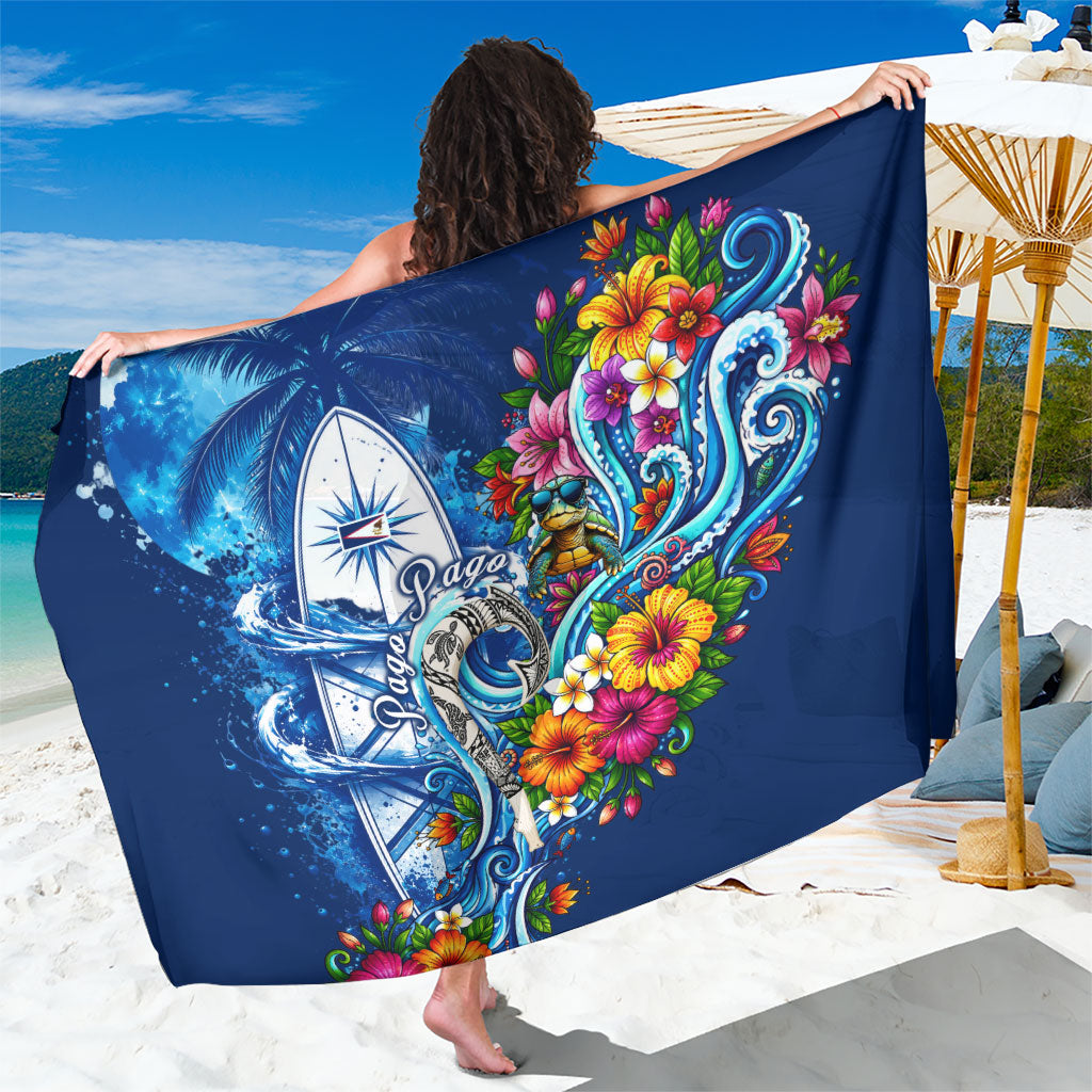 American Samoa Pago Pago Sarong Sea Turtle And Fruit Bat - Tropical Hibiscus Flowers Polynesian TS04 One Size 44 x 66 inches Blue White - Polynesian Pride
