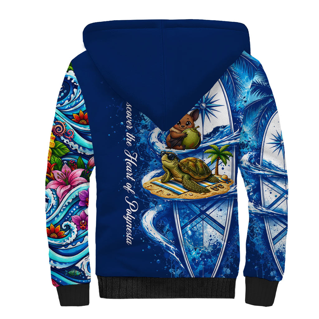 American Samoa Pago Pago Sherpa Hoodie Sea Turtle And Fruit Bat - Tropical Hibiscus Flowers Polynesian TS04 - Polynesian Pride