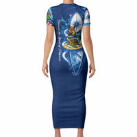American Samoa Pago Pago Short Sleeve Bodycon Dress Sea Turtle And Fruit Bat - Tropical Hibiscus Flowers Polynesian TS04 - Polynesian Pride