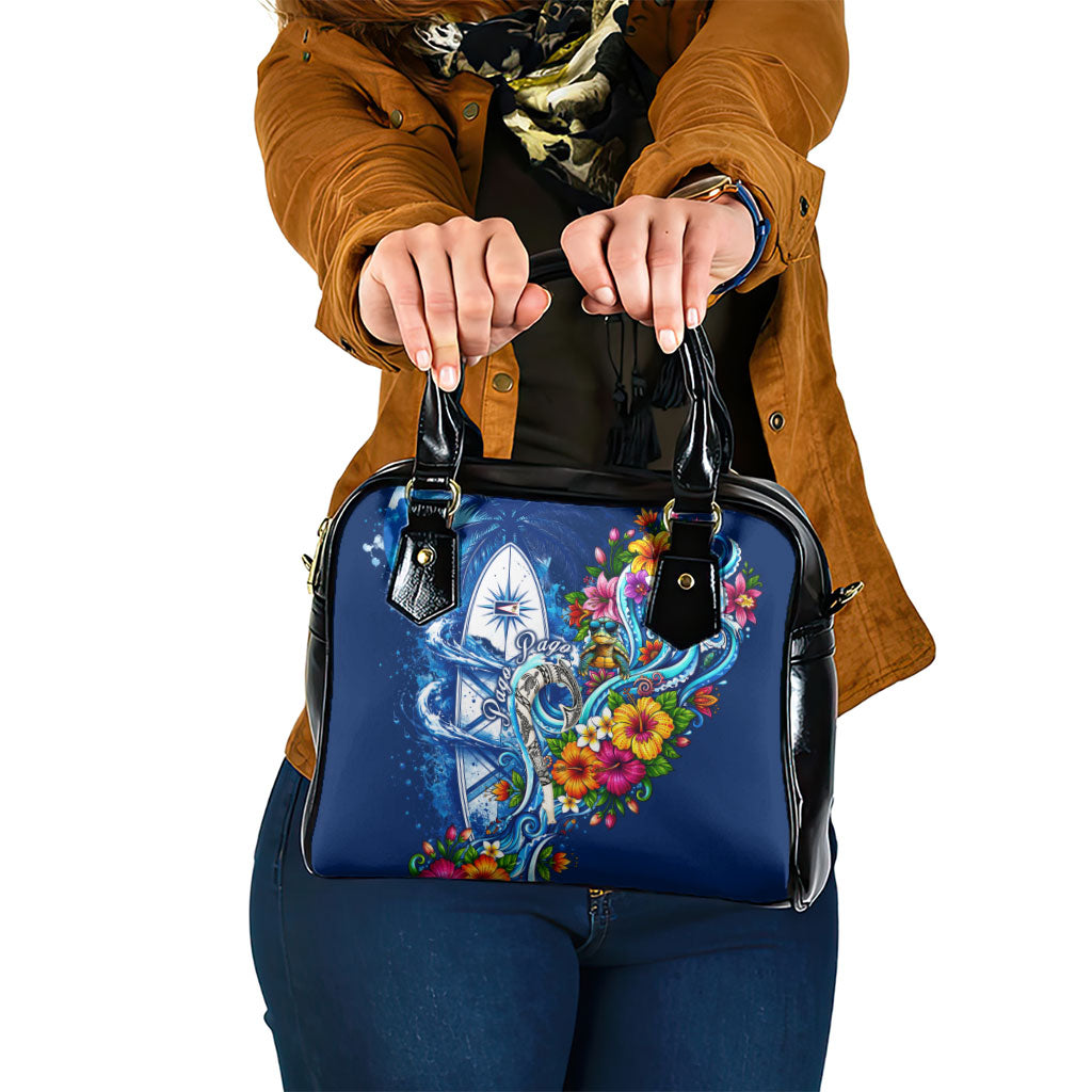 American Samoa Pago Pago Shoulder Handbag Sea Turtle And Fruit Bat - Tropical Hibiscus Flowers Polynesian TS04 One Size Blue White - Polynesian Pride