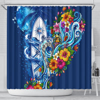 American Samoa Pago Pago Shower Curtain Sea Turtle And Fruit Bat - Tropical Hibiscus Flowers Polynesian TS04 - Polynesian Pride