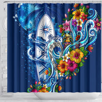 American Samoa Pago Pago Shower Curtain Sea Turtle And Fruit Bat - Tropical Hibiscus Flowers Polynesian TS04 - Polynesian Pride