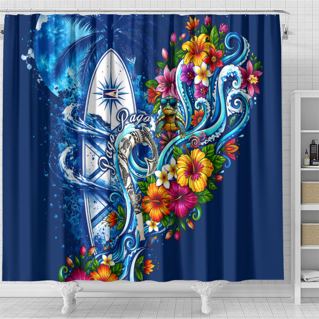 American Samoa Pago Pago Shower Curtain Sea Turtle And Fruit Bat - Tropical Hibiscus Flowers Polynesian TS04 - Polynesian Pride