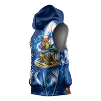 American Samoa Pago Pago Sleeveless Hoodie Sea Turtle And Fruit Bat - Tropical Hibiscus Flowers Polynesian TS04 - Polynesian Pride