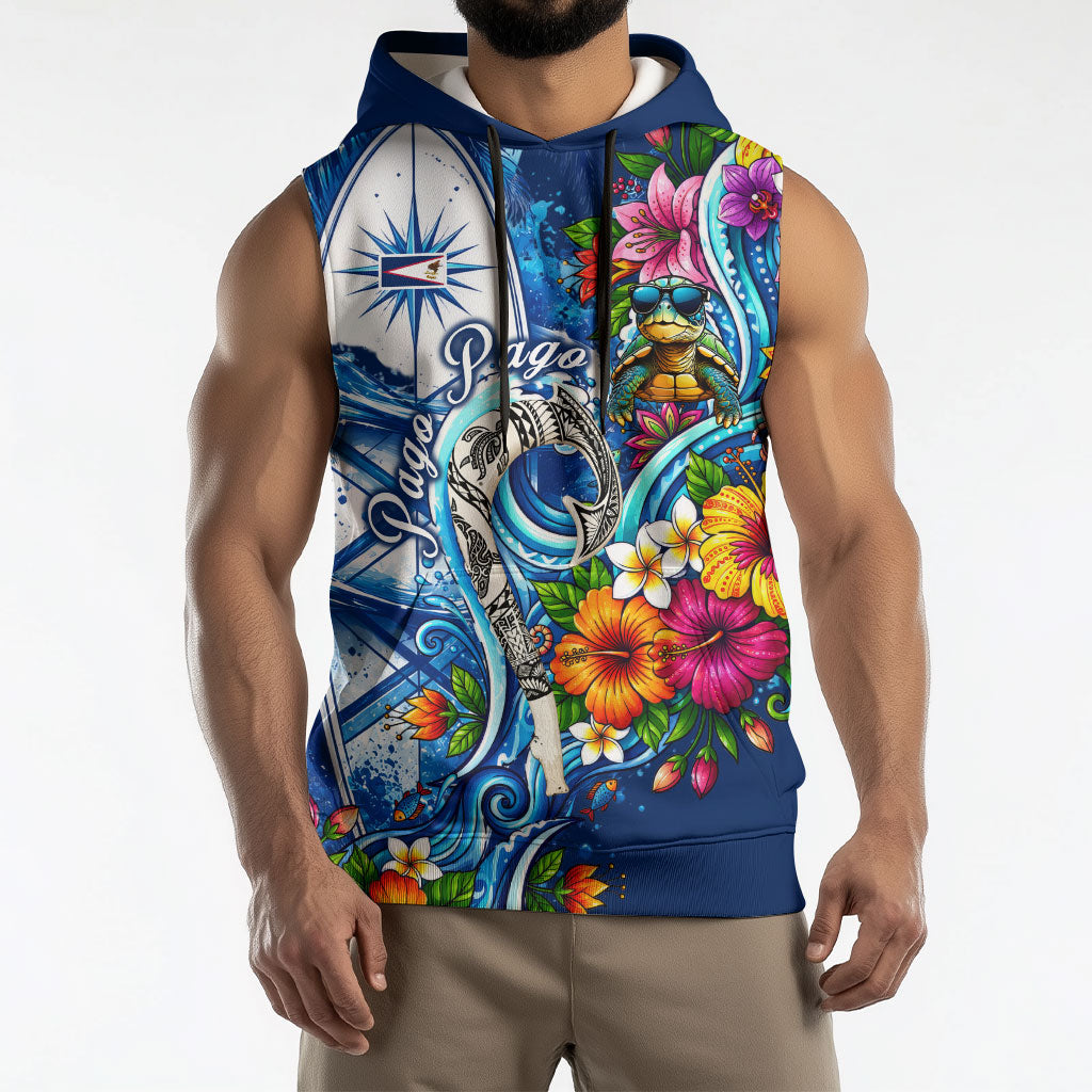 American Samoa Pago Pago Sleeveless Hoodie Sea Turtle And Fruit Bat - Tropical Hibiscus Flowers Polynesian TS04 - Polynesian Pride