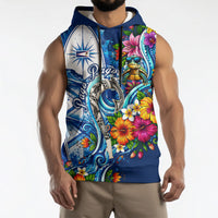 American Samoa Pago Pago Sleeveless Hoodie Sea Turtle And Fruit Bat - Tropical Hibiscus Flowers Polynesian TS04 - Polynesian Pride