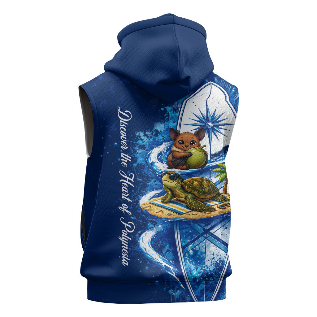 American Samoa Pago Pago Sleeveless Zip Hoodie Sea Turtle And Fruit Bat - Tropical Hibiscus Flowers Polynesian TS04 - Polynesian Pride