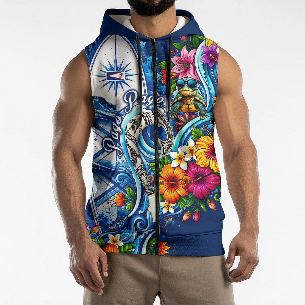 American Samoa Pago Pago Sleeveless Zip Hoodie Sea Turtle And Fruit Bat - Tropical Hibiscus Flowers Polynesian TS04 - Polynesian Pride