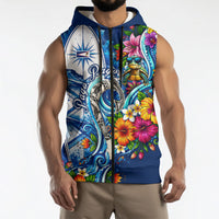 American Samoa Pago Pago Sleeveless Zip Hoodie Sea Turtle And Fruit Bat - Tropical Hibiscus Flowers Polynesian TS04 - Polynesian Pride