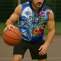 American Samoa Pago Pago Sleeveless Zip Hoodie Sea Turtle And Fruit Bat - Tropical Hibiscus Flowers Polynesian TS04 - Polynesian Pride