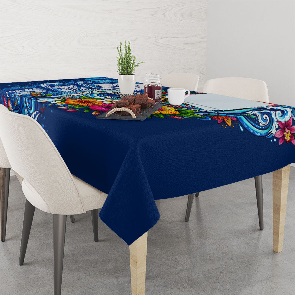 American Samoa Pago Pago Tablecloth Sea Turtle And Fruit Bat - Tropical Hibiscus Flowers Polynesian TS04 - Polynesian Pride