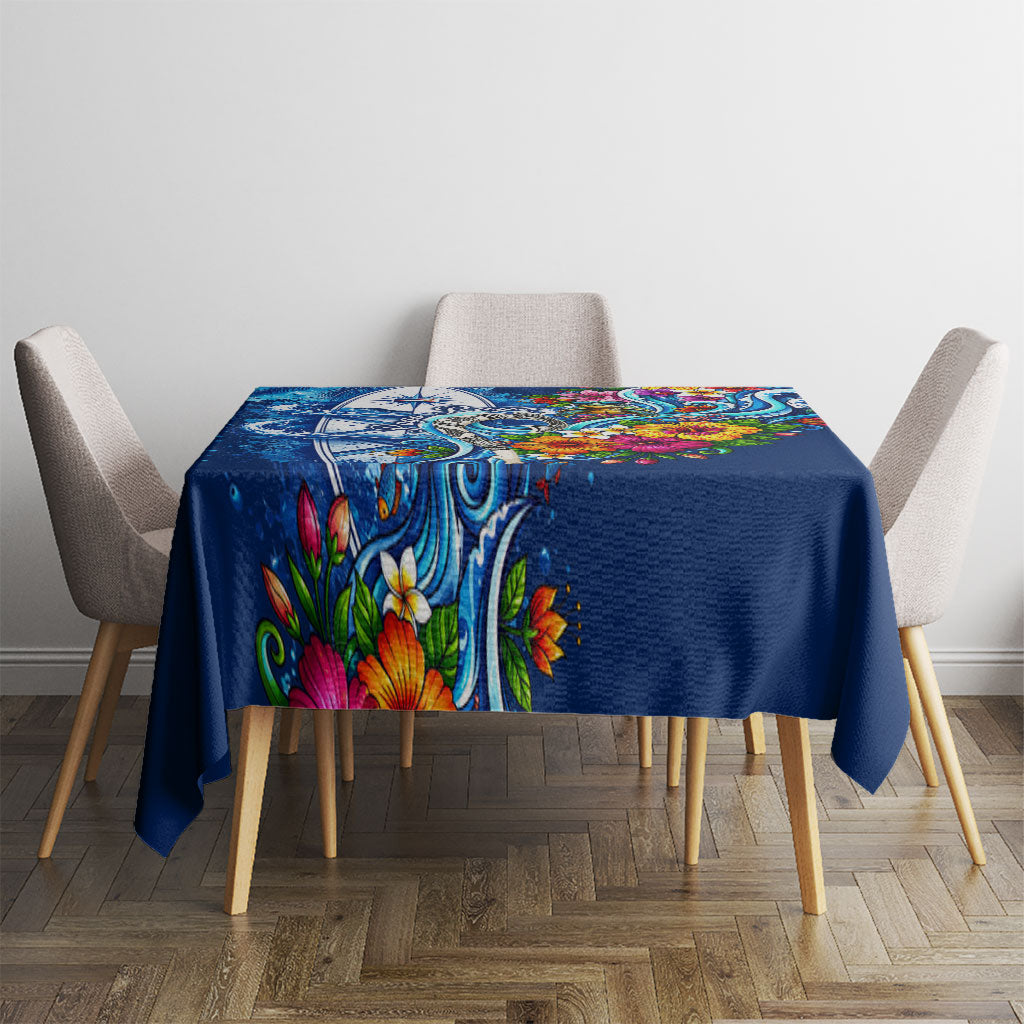 American Samoa Pago Pago Tablecloth Sea Turtle And Fruit Bat - Tropical Hibiscus Flowers Polynesian TS04 - Polynesian Pride