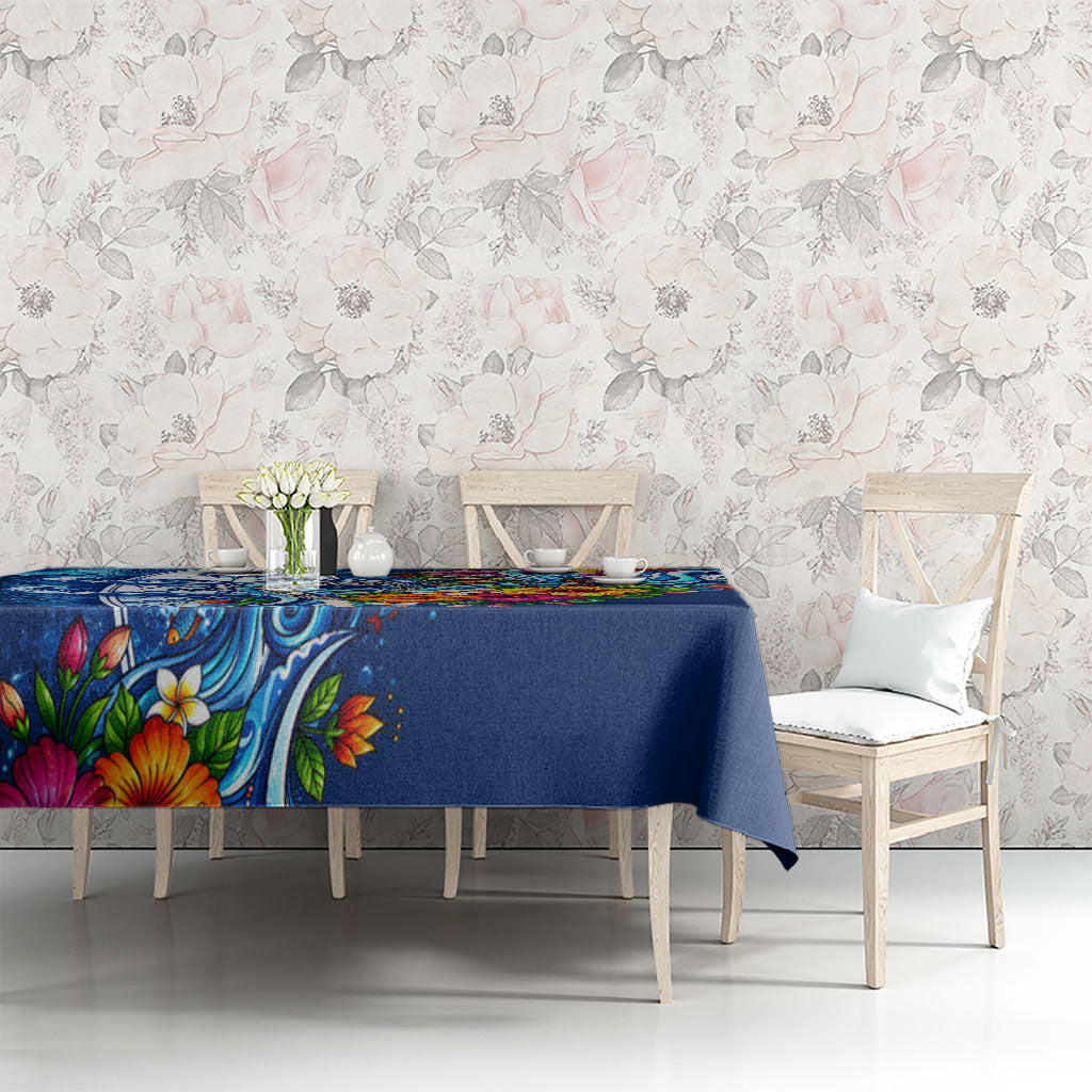 American Samoa Pago Pago Tablecloth Sea Turtle And Fruit Bat - Tropical Hibiscus Flowers Polynesian TS04 - Polynesian Pride