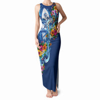 American Samoa Pago Pago Tank Maxi Dress Sea Turtle And Fruit Bat - Tropical Hibiscus Flowers Polynesian TS04 Women Blue White - Polynesian Pride