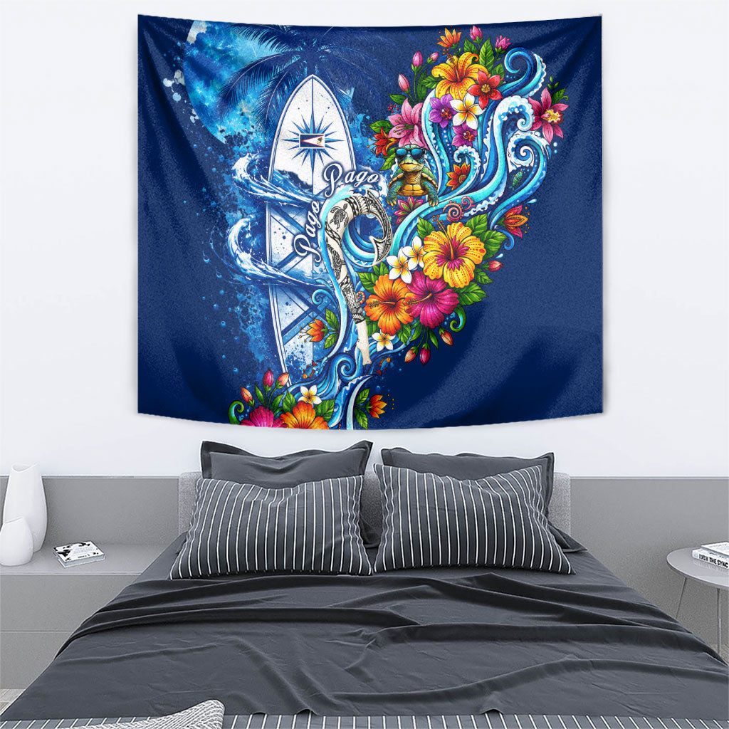American Samoa Pago Pago Tapestry Sea Turtle And Fruit Bat - Tropical Hibiscus Flowers Polynesian TS04 - Polynesian Pride